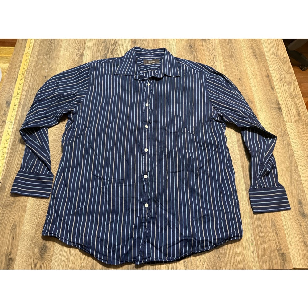Tasso Elba Shirt Mens Size XL Blue Striped Button Down Long Sleeve Cotton Shirt